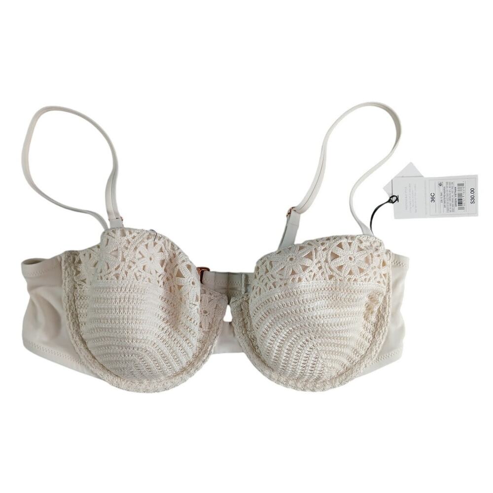 Shade & Shore Swimwear Womens 36C White Bikini Top Underwire Padded Lace NWT